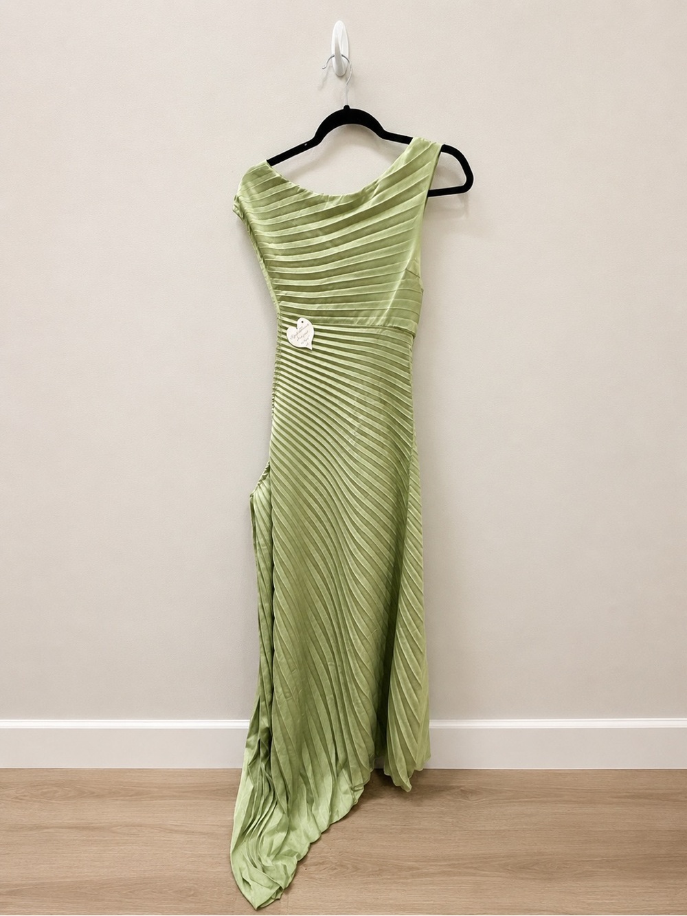 Oh Hello One-Shoulder Pleated Sage Evening Gown